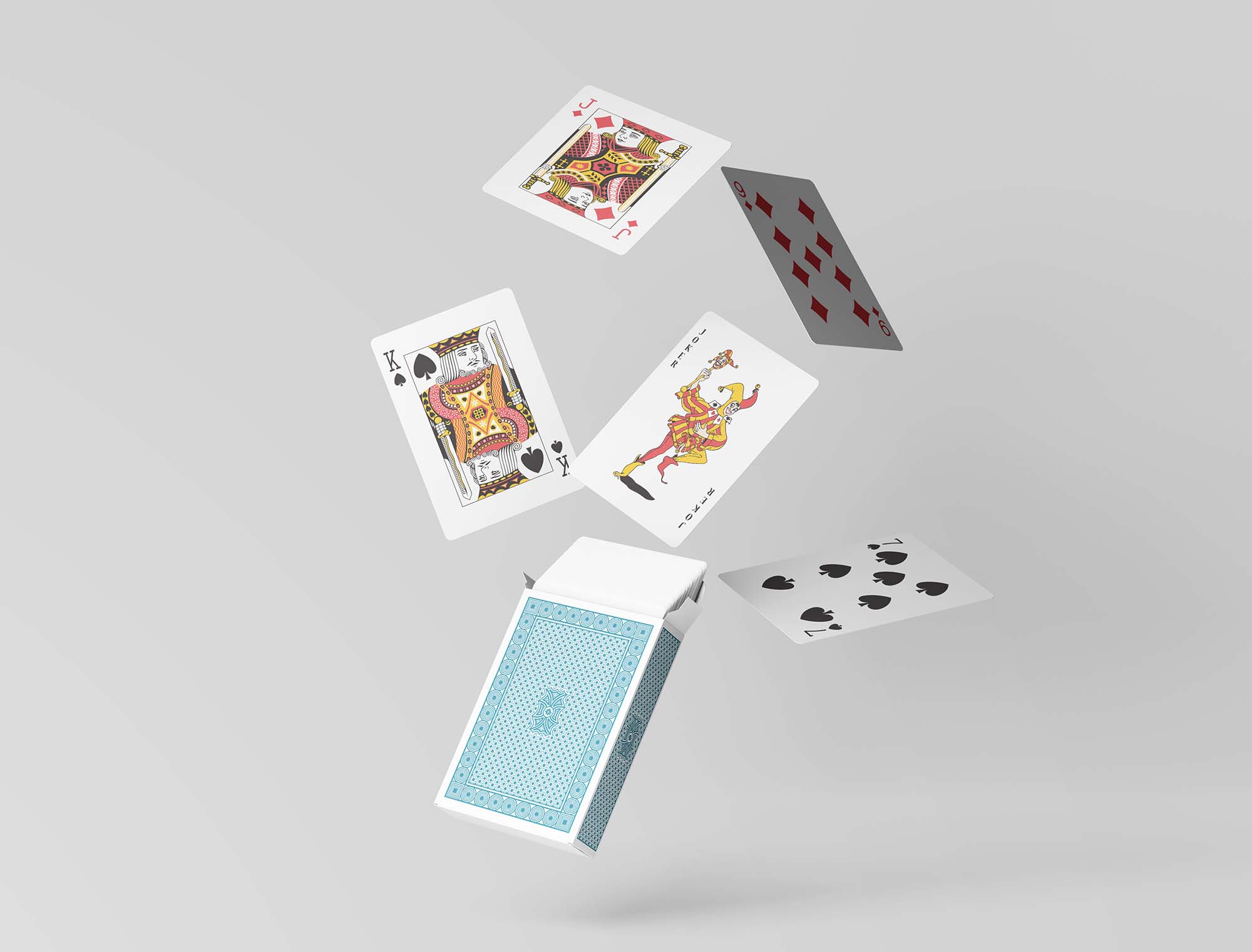 Free playing cards with box mockup psd