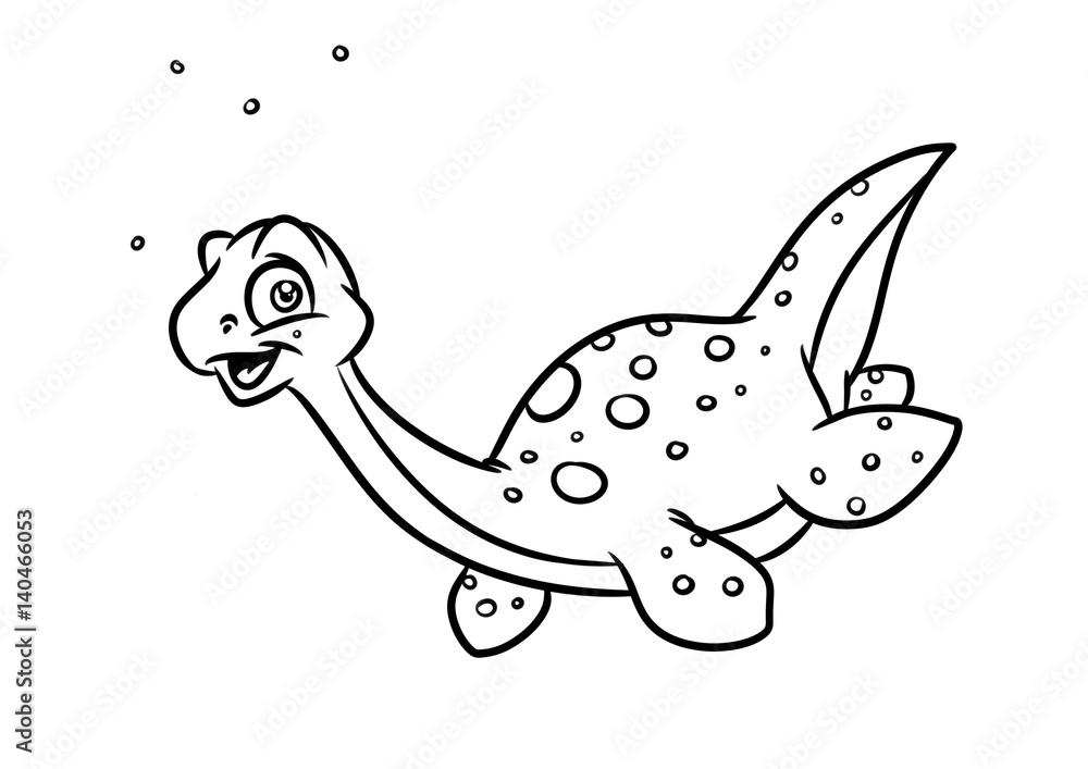 Dinosaur plesiosaur coloring page cartoon illustrations isolated image animal character illustration