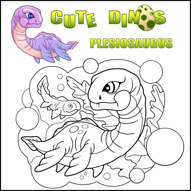 Cute dinosaur plesiosaurus coloring book funny illustration stock illustration
