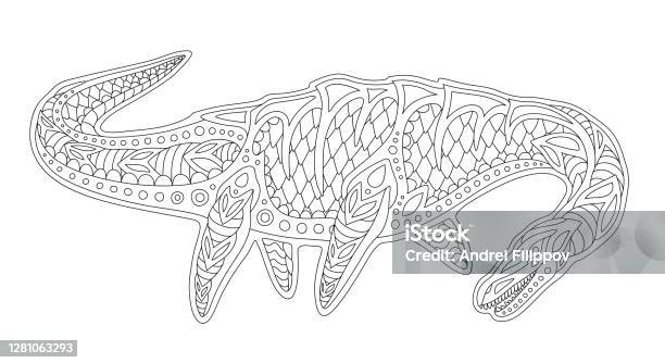 Line art for coloring book with plesiosaur stock illustration