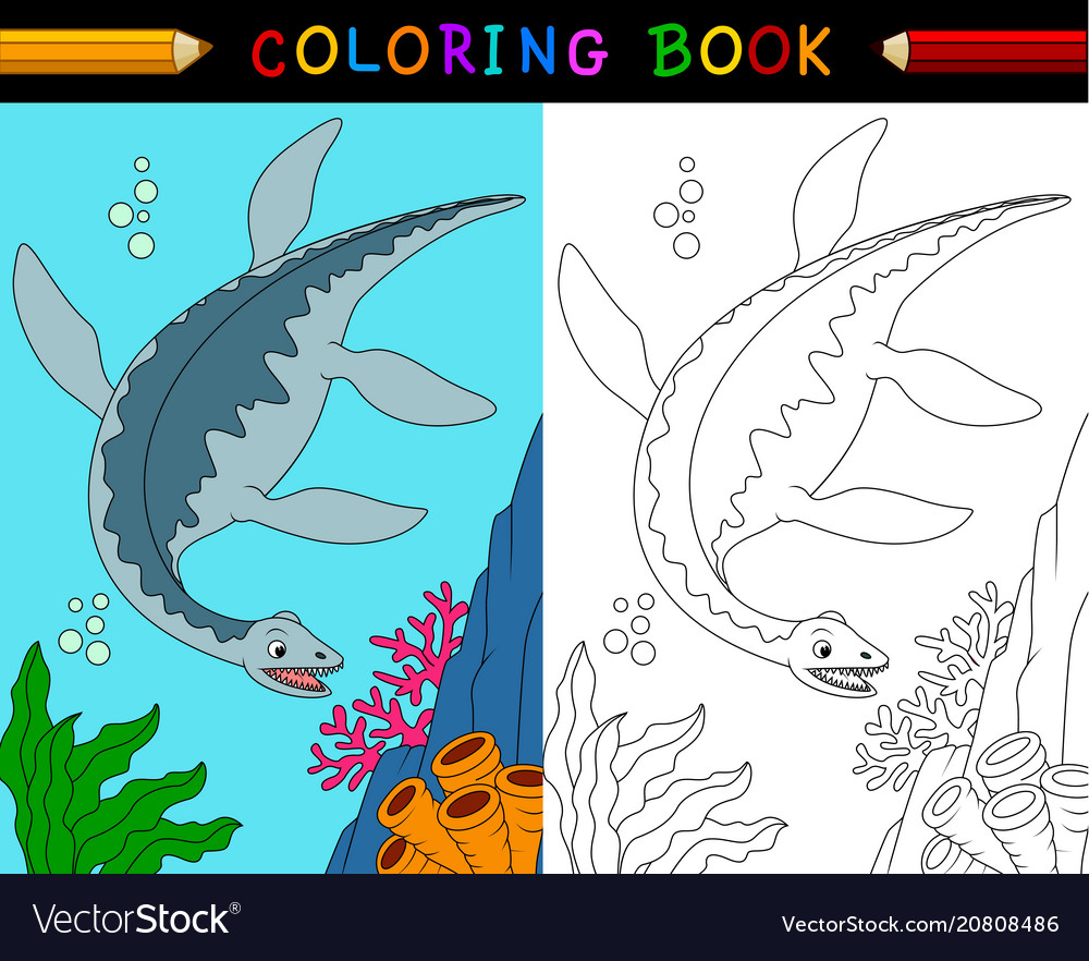 Cartoon plesiosaurus coloring book royalty free vector image