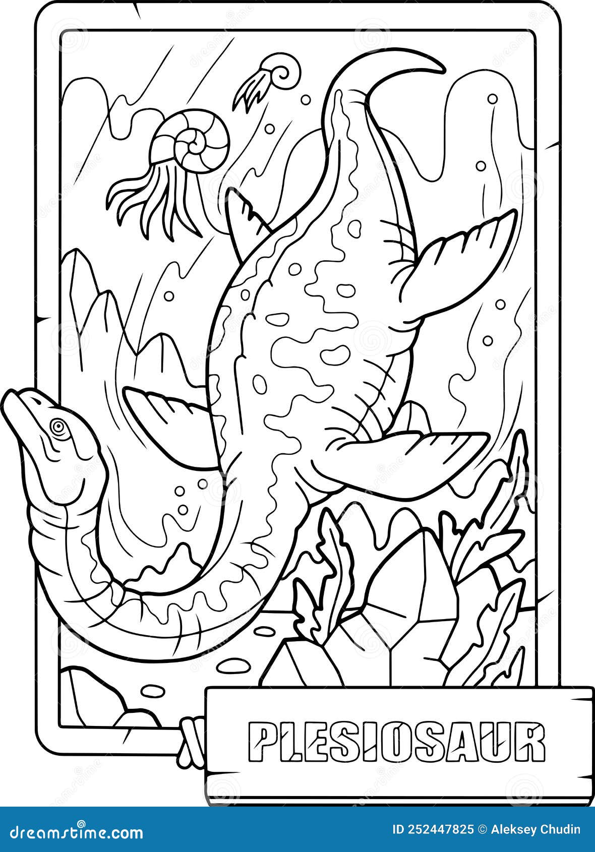 Dinosaur plesiosaurus coloring book for children outline illustration stock vector