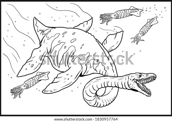 Aquatic prehistoric reptile plesiosaurus aquatic dinosaur stock illustration