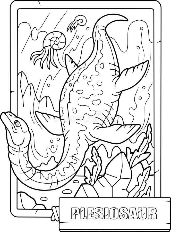 Dinosaur plesiosaurus coloring book for children outline illustration stock vector