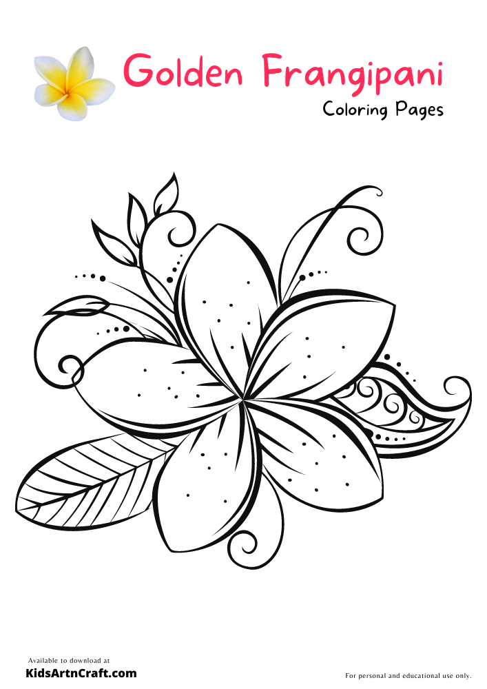 Golden frangipani coloring pages for kids â free printables