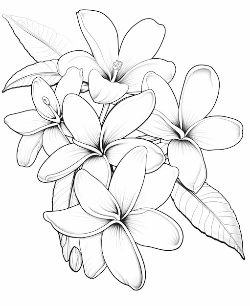 Premium ai image coloring book pages for kids frangipani flowers