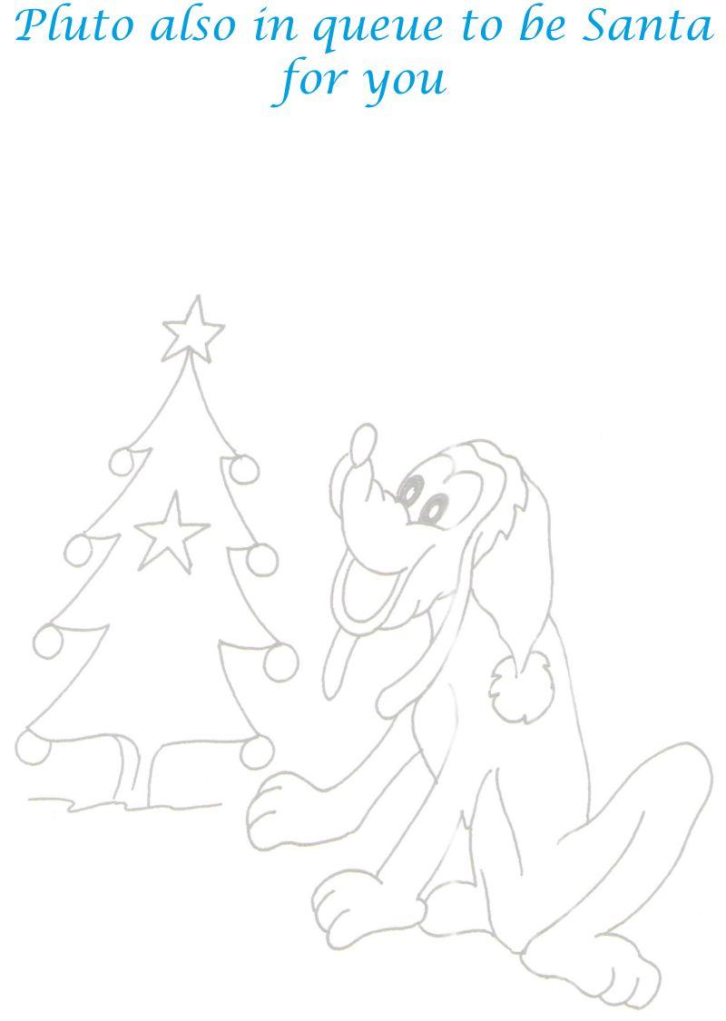 Pluto as santa coloring printable page for kids