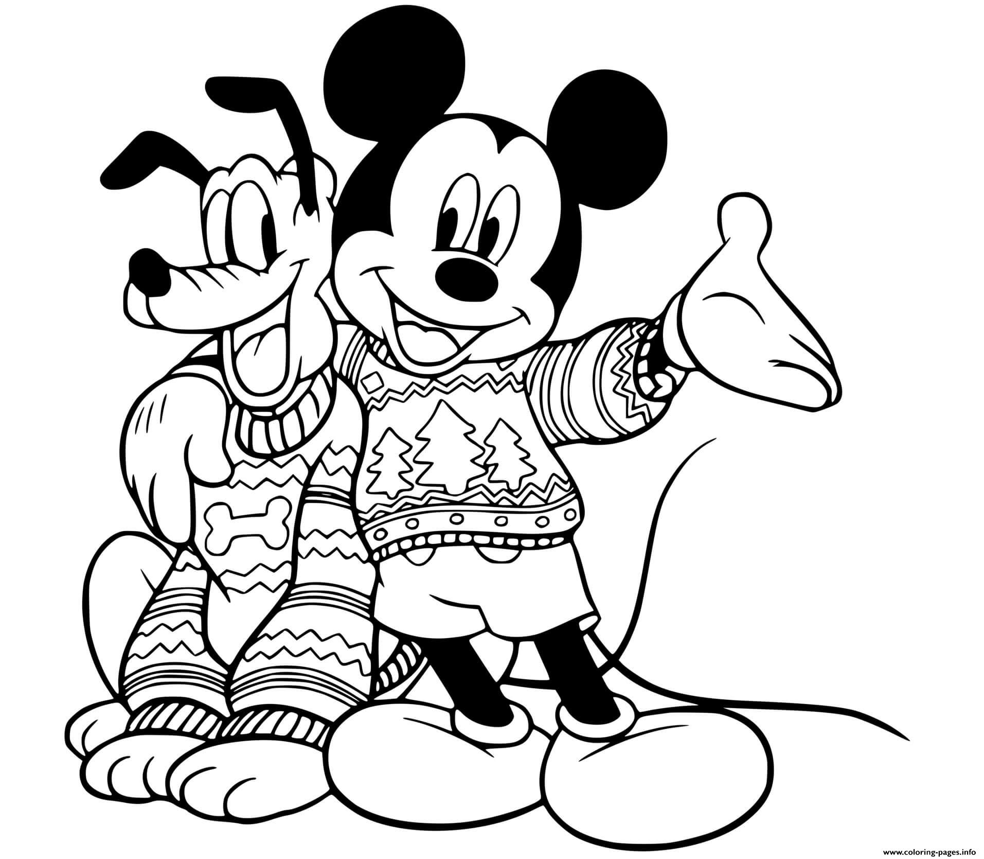 Mickey pluto in sweaters coloring page printable