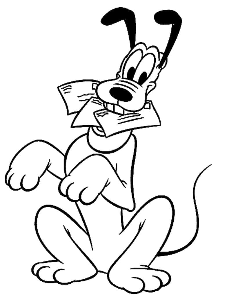 Pluto is holding letters coloring page