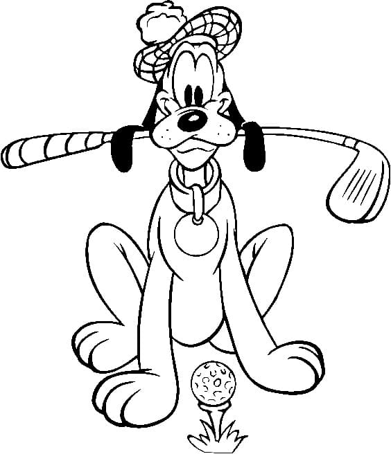 Pluto is playing golf coloring page