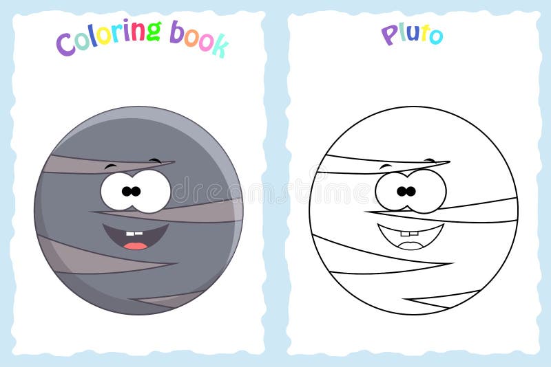 Coloring book page for preschool children with colorful pluto pl stock vector