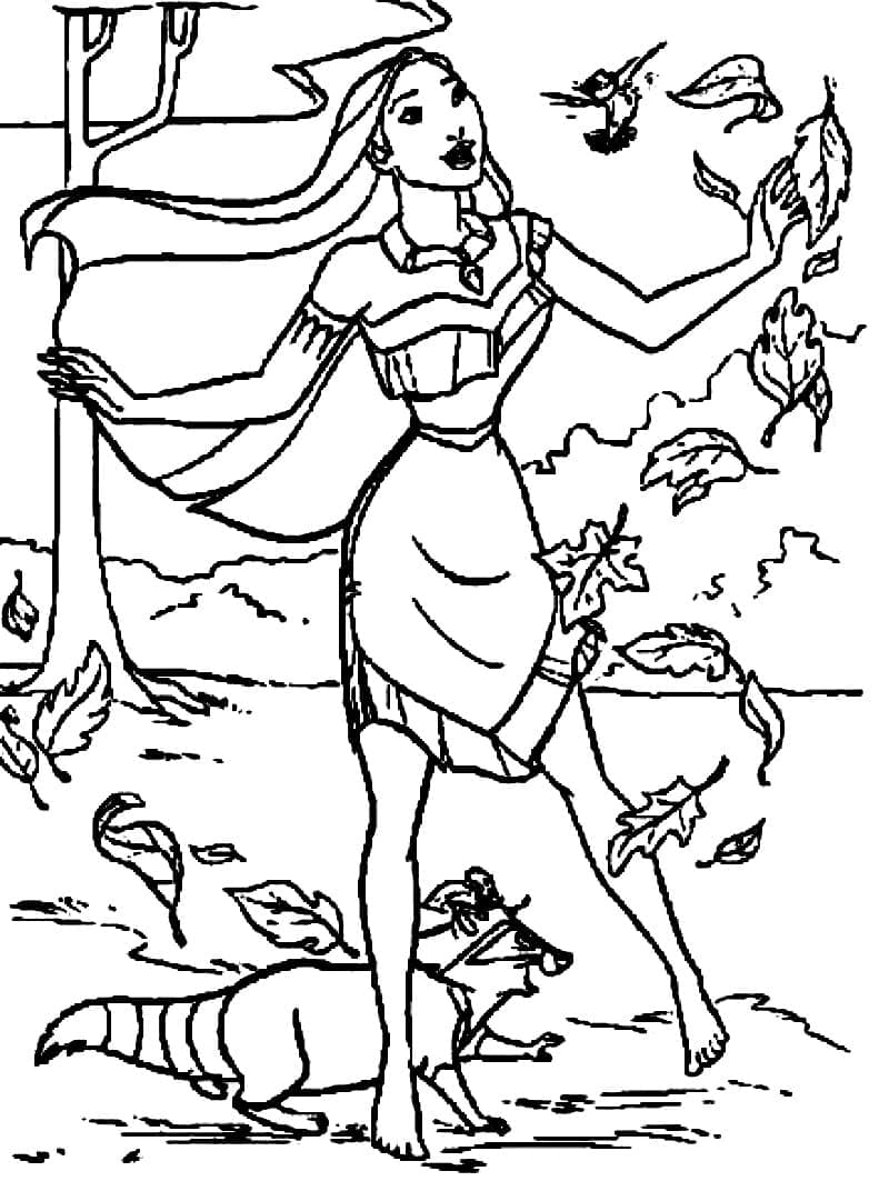 Happy princess pocahontas coloring page