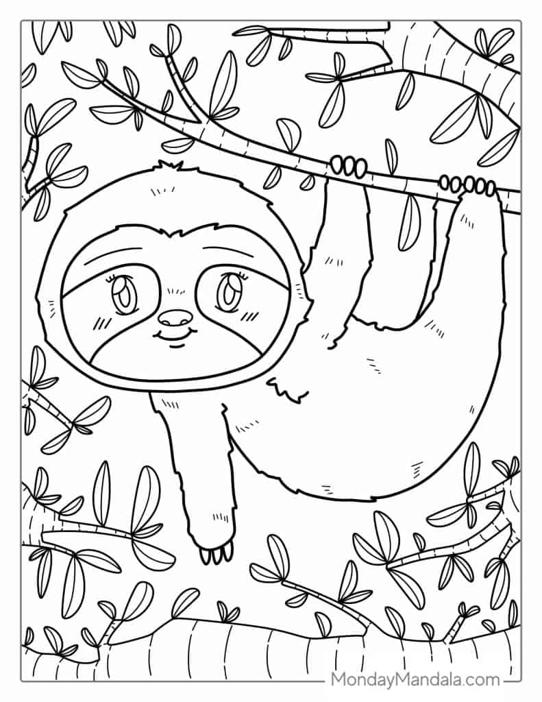 Sloth coloring pages free pdf printables