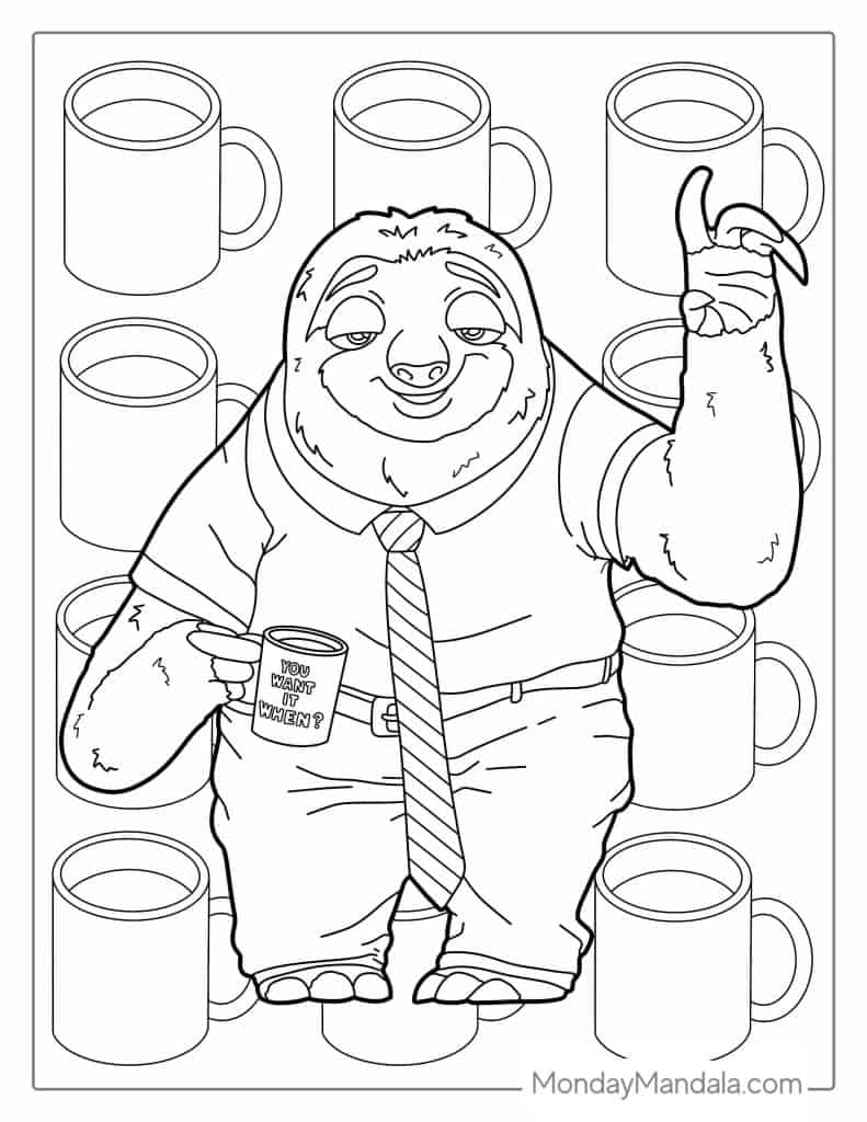 Sloth coloring pages free pdf printables