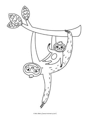 Free sloth coloring pages printable mrs merry
