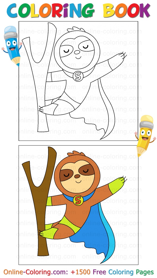Sloth super hero free online coloring page