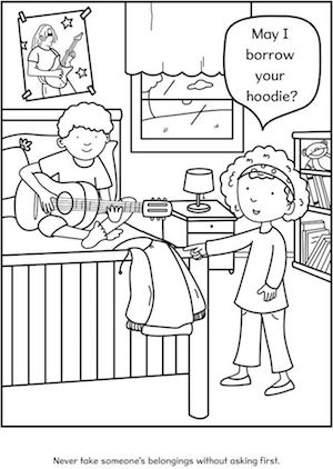 Free colouring pages for kids on positive values