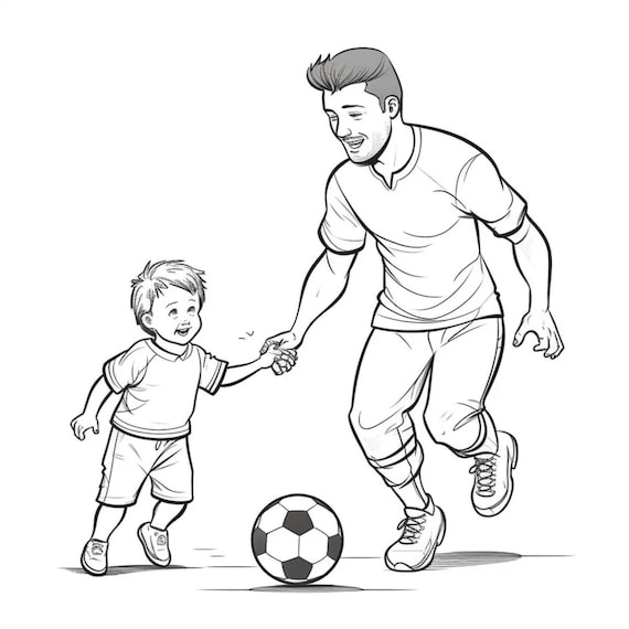 Father and son soccer coloring pages