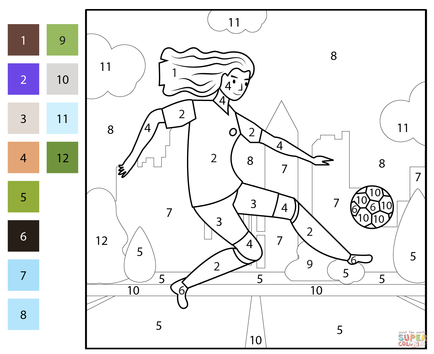 Soccer color by number free printable coloring pages