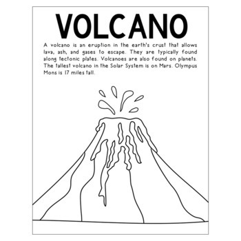Volcanoes lesson activity coloring page poster and research report