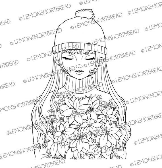 Digital stamp poinsettia bouquet christmas digi printable coloring page winter crafting clip art card scrapbooking