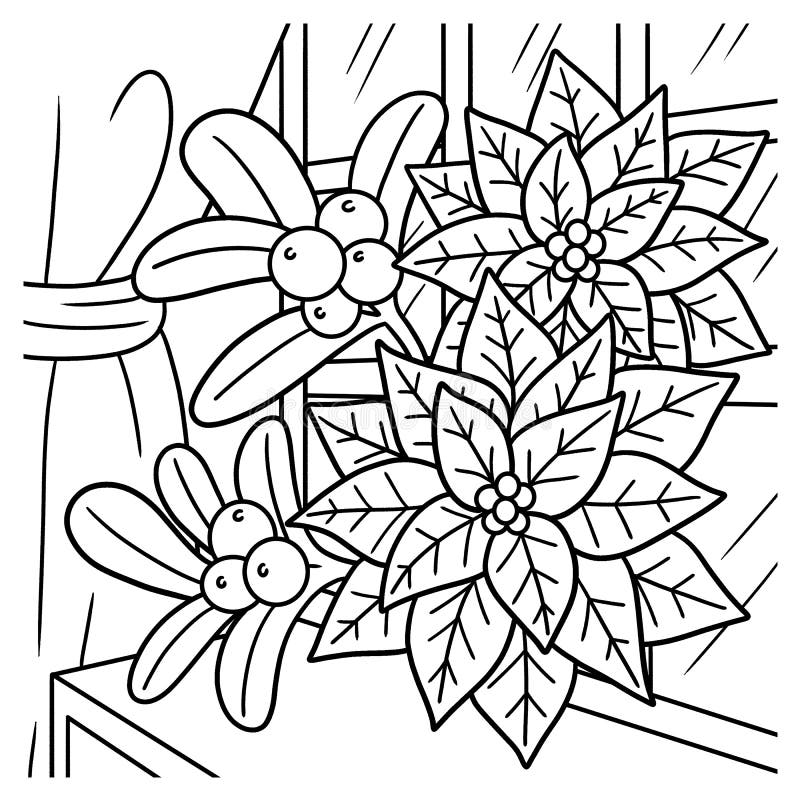 Christmas poinsettia coloring page for kids stock vector