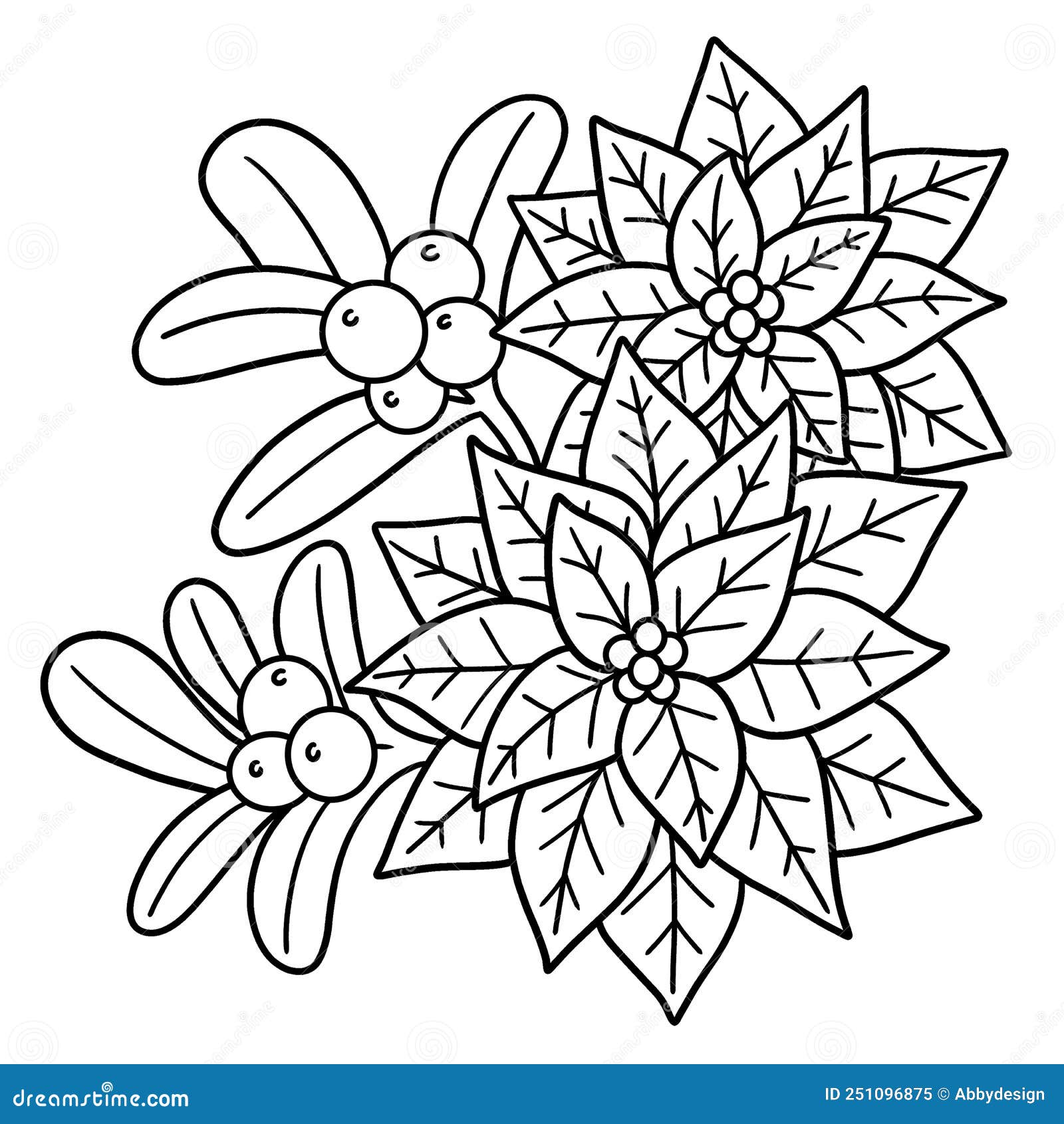 Christmas poinsettia isolated coloring page stock vector