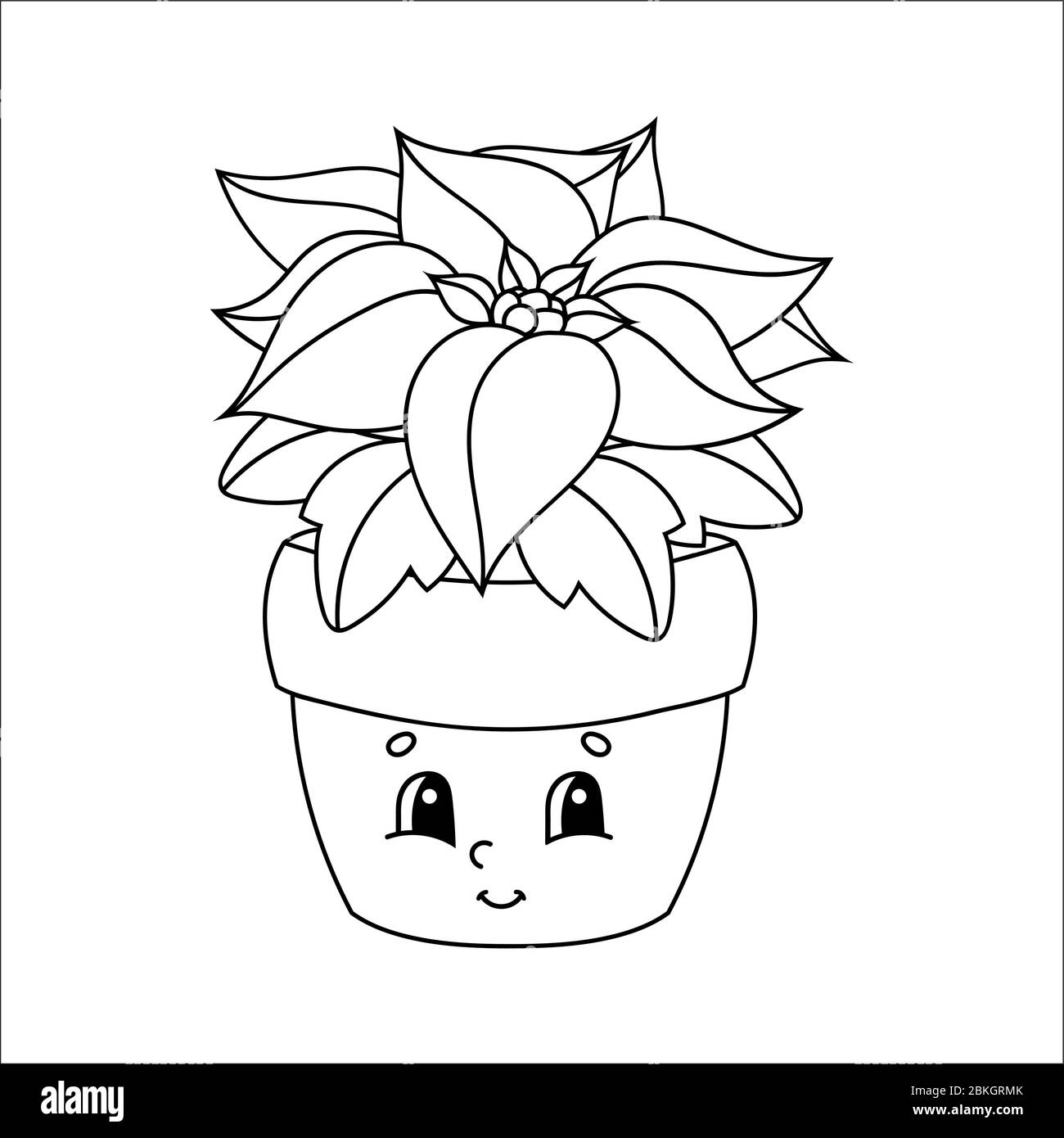 Coloring book for kids poinsettia flower in a pot cartoon character vector illustration black contour silhouette isolated on white background stock vector image art