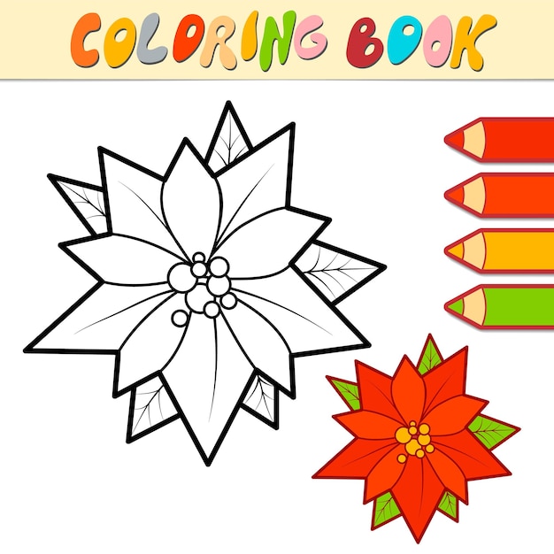 Premium vector coloring book or page for kids christmas poinsettia black and white vector illustration