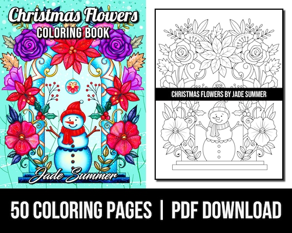 Coloring pages christmas flowers adult coloring book by jade summer digital coloring pages printable pdf download