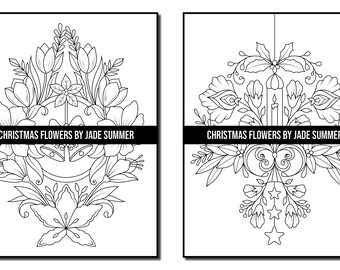 Coloring pages christmas flowers adult coloring book by jade summer digital coloring pages printable pdf download instant download