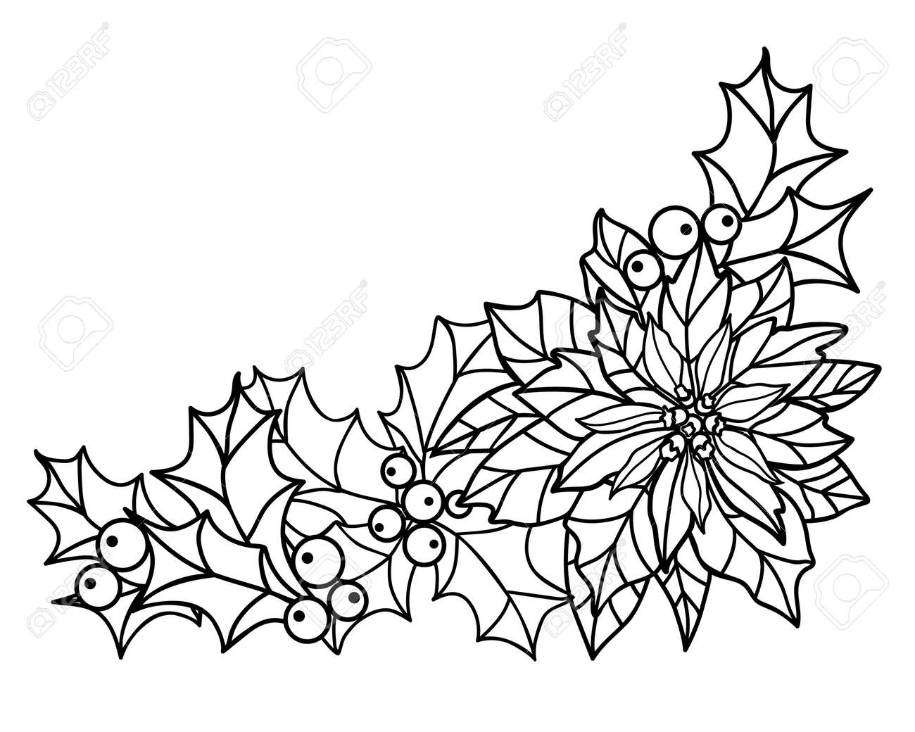 Holly and poinsettia christmas plants