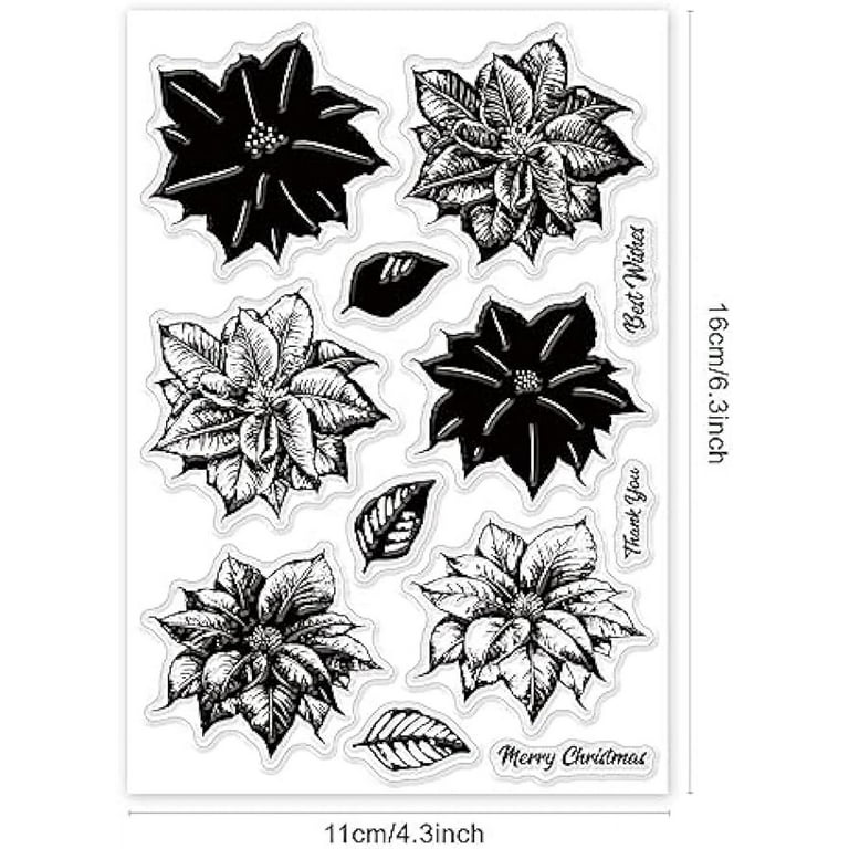 Christmas layered poinsettia clear stamp winter plants flower leaf decoration silicone clear stamp seals for diy