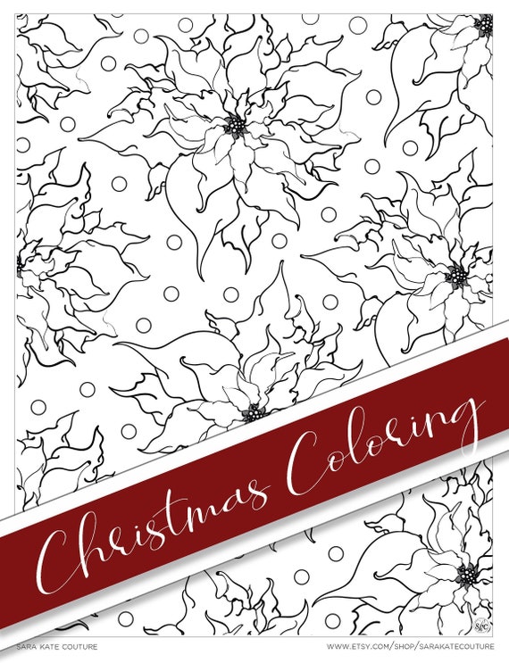 Poinsettia wrapping coloring page adult coloring page holiday coloring page poinsettias