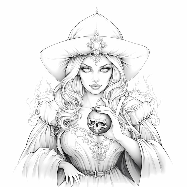 Premium ai image enchanting shadows an adult coloring book of the wicked witch and the poison apple