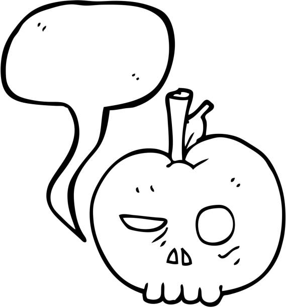 Freehand drawn speech bubble cartoon poison apple stock illustration