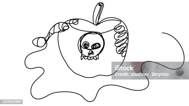 Bitten poisonous apple in one line stock illustration