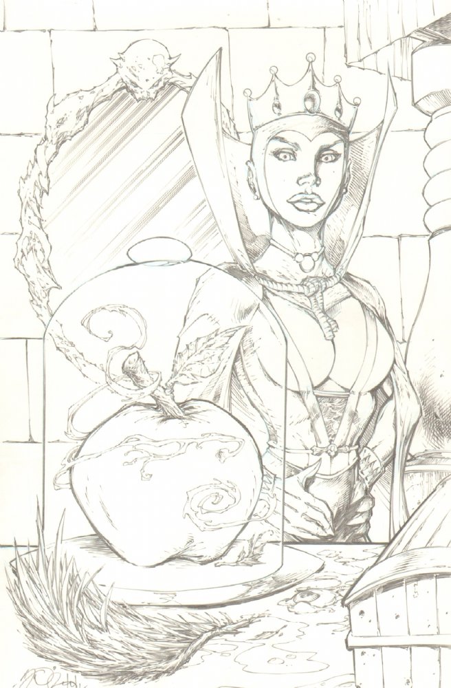 The evil queen from snow white with mirror mirror on the wall and poison apple pencil pin