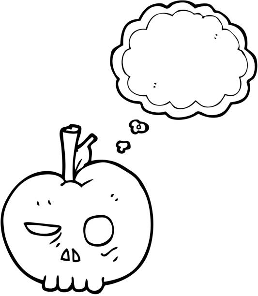 Ilustraciãn de freehand drawn thought bubble cartoon poison apple y mãs vectores libres de derechos de alimento