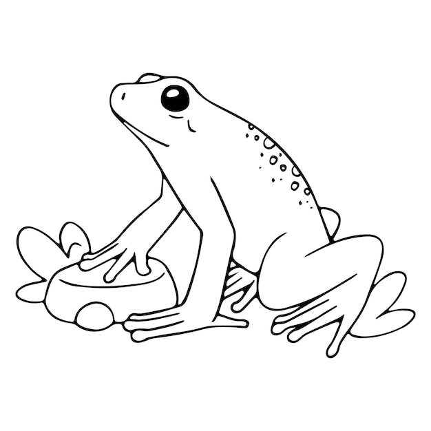 Premium vector outline golden poison dart frog sit on stone small venomous froggy toad contour amphibian with toxic skin rainforest fauna coloring book lineart isolated vector illustration on white background