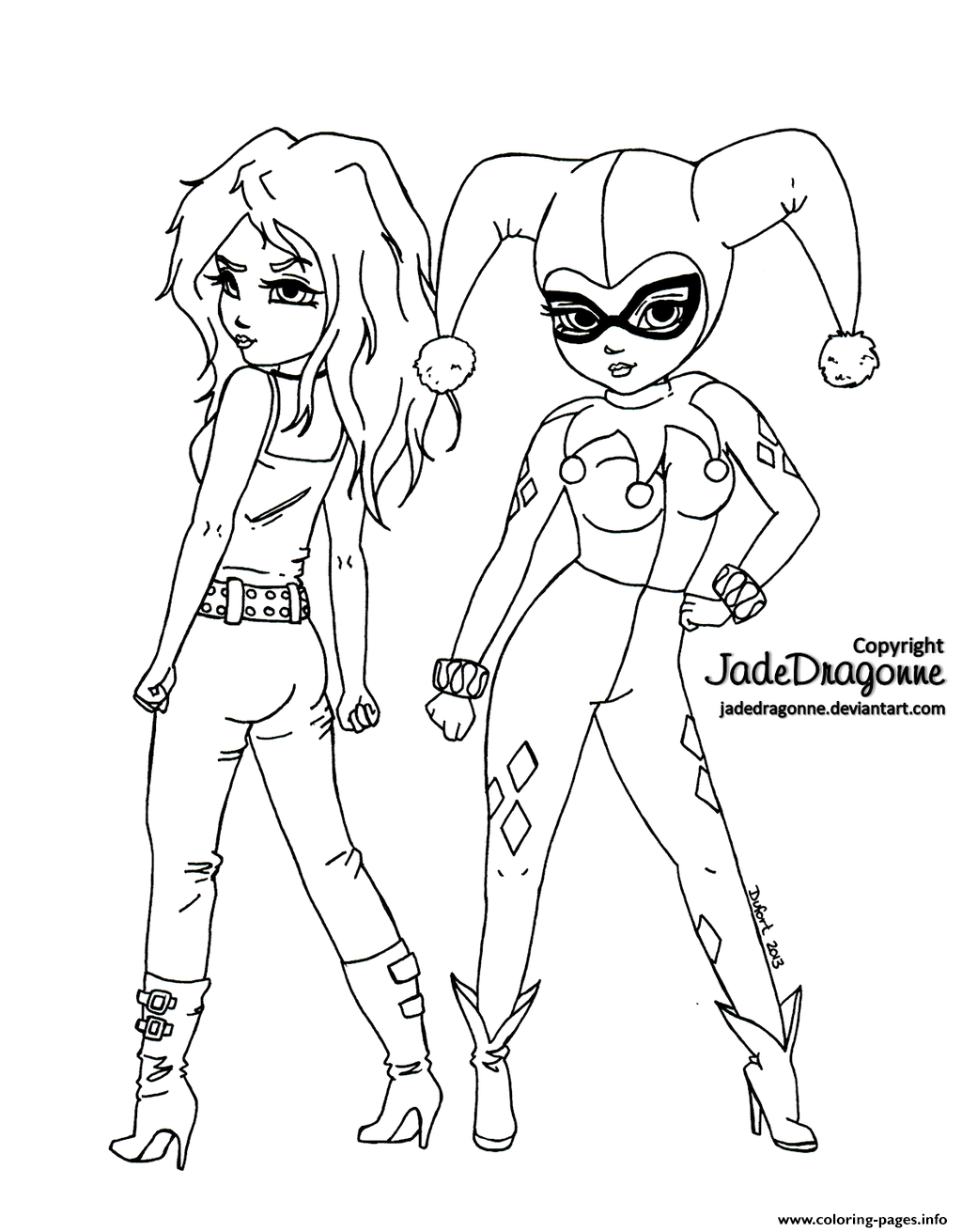 Two girls harley quinn coloring page printable