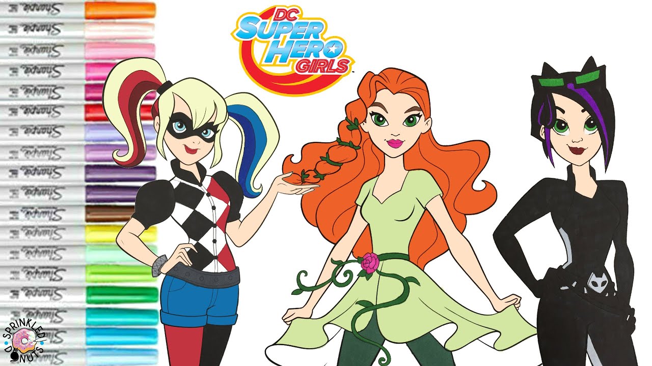 Dc super hero girls coloring book pages poison ivy harley quinn and catwoan