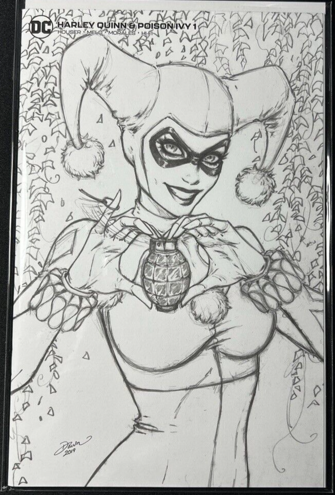 Harley quinn poison ivy dawn mcteigue black white sketch cover ltd