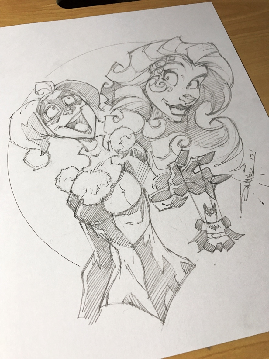 Original art harley quinn poison ivy sketch
