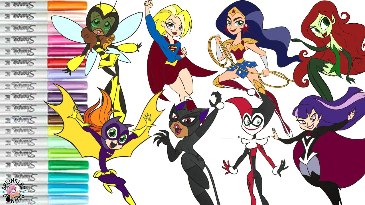 Dc super hero girls coloring book pages poison ivy harley quinn supergirl wonder woan batgirl