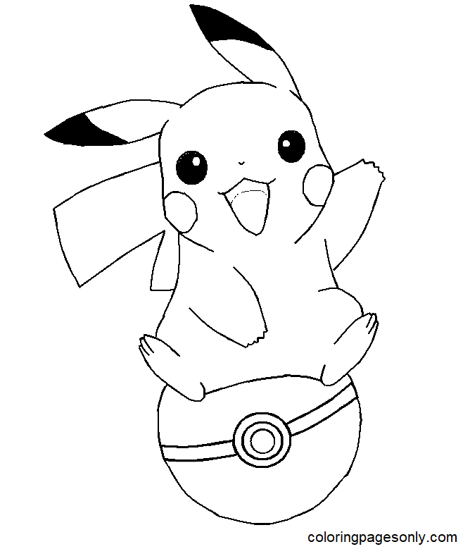 Pikachu with pokeball coloring page