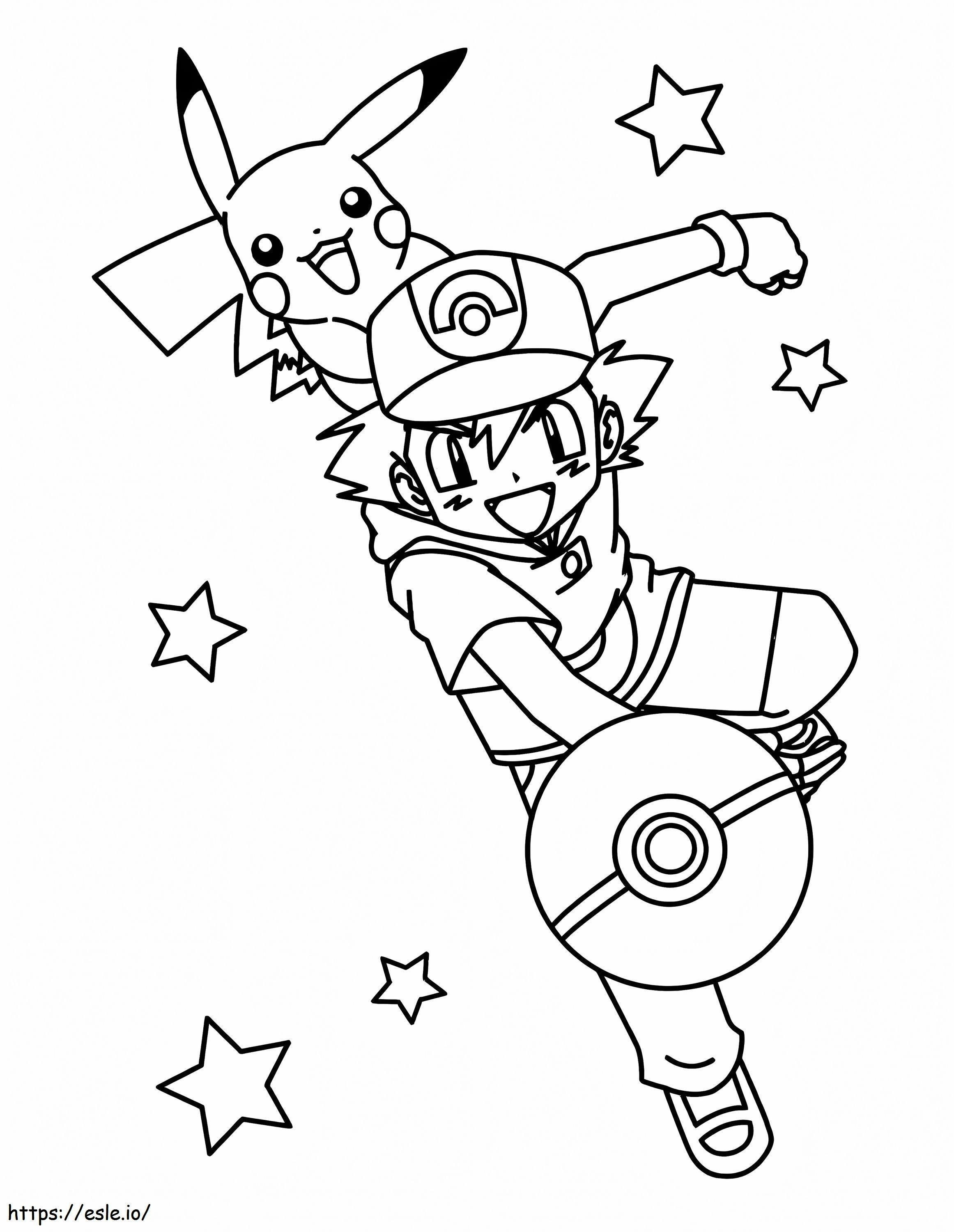 Ash ketchum holding pokeball coloring page