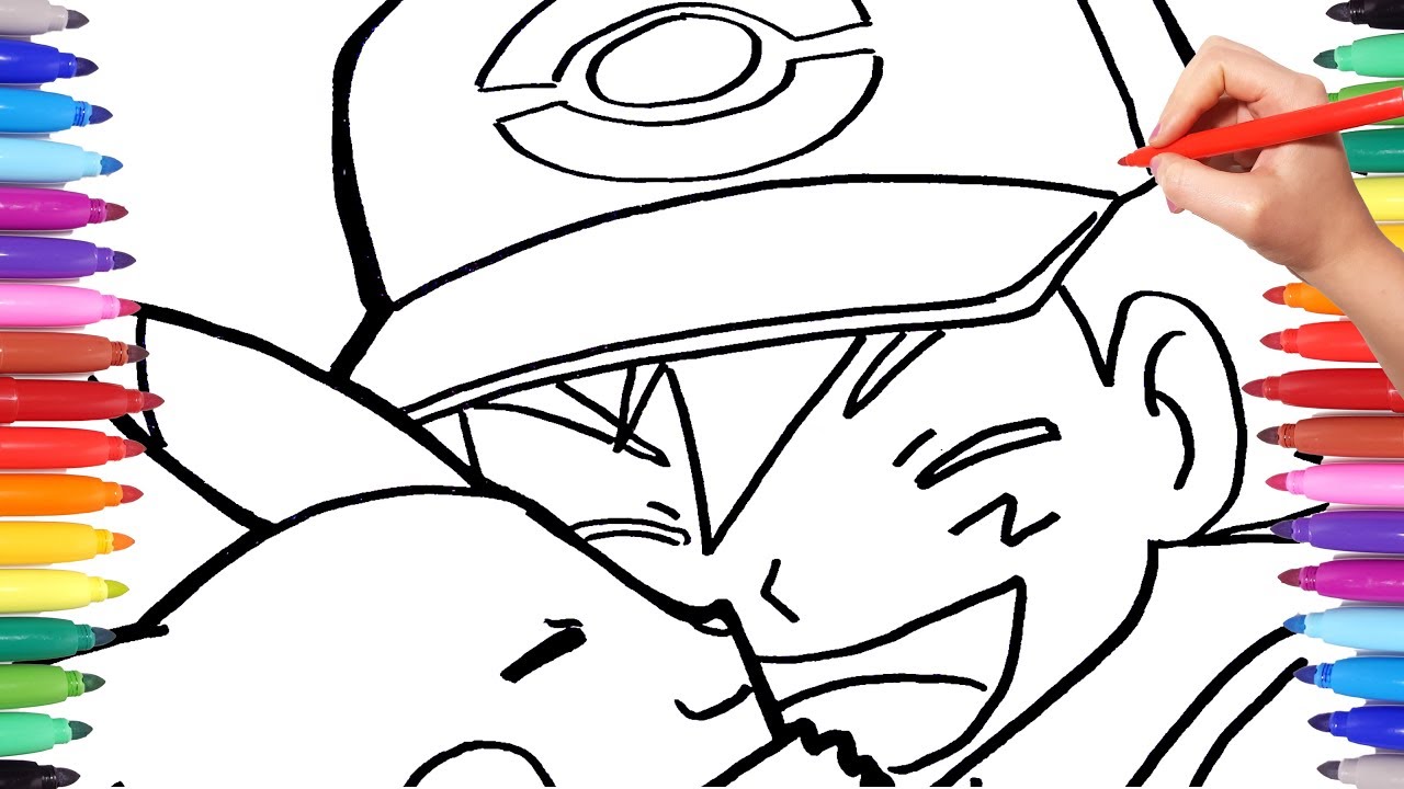 Coloring ash and pikachu pokemon coloring pages for kids pokemon coloring book