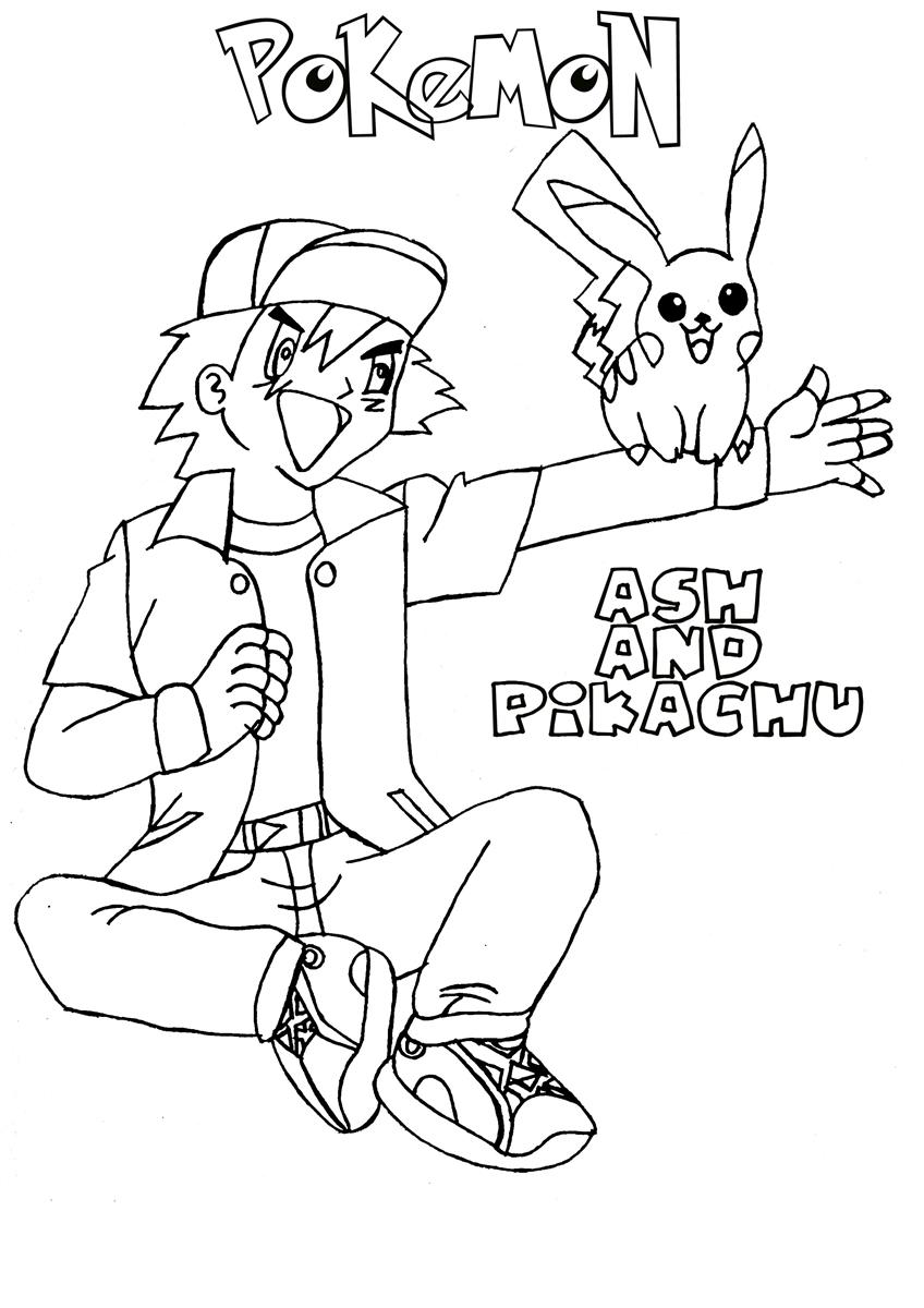Ash and pikachu pokemon coloring pages