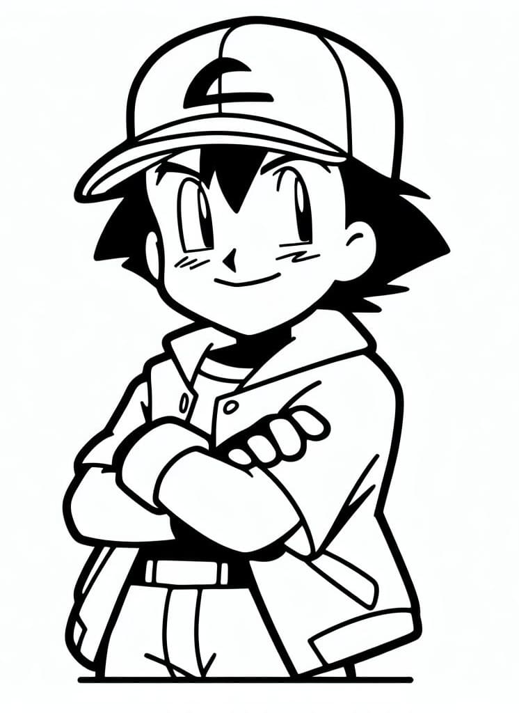 Cute ash ketchum coloring page